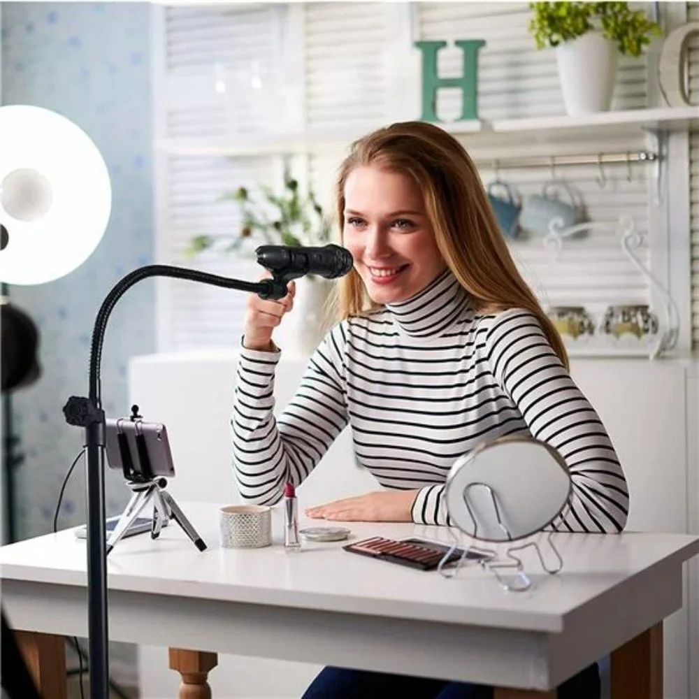 Microphone Stand Portable Mic Stand with Phone Holder ,Detachable Gooseneck Mic